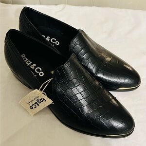 NWT  Rag & Co. Lilliam Black Croc Leather Metal Highlight Loafers Size 7